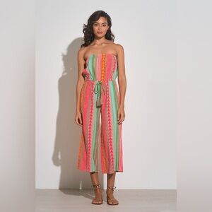 *NWT* Elan Caro Jumper Strapless Jumpsuit in Neon Multi Stripe, Size Large